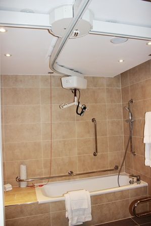 Dorsett Hotel, ceiling hoist turntable in bathroom