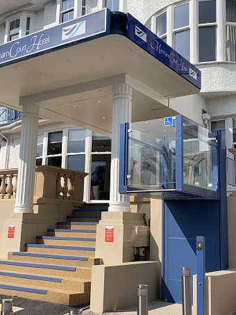 Marsham Court Hotel, Bournemouth. Front door and platform lift