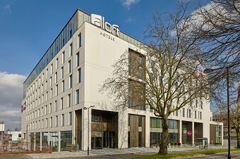 Marriott Aloft Birmingham Eastside hotel exterior view showing entrance